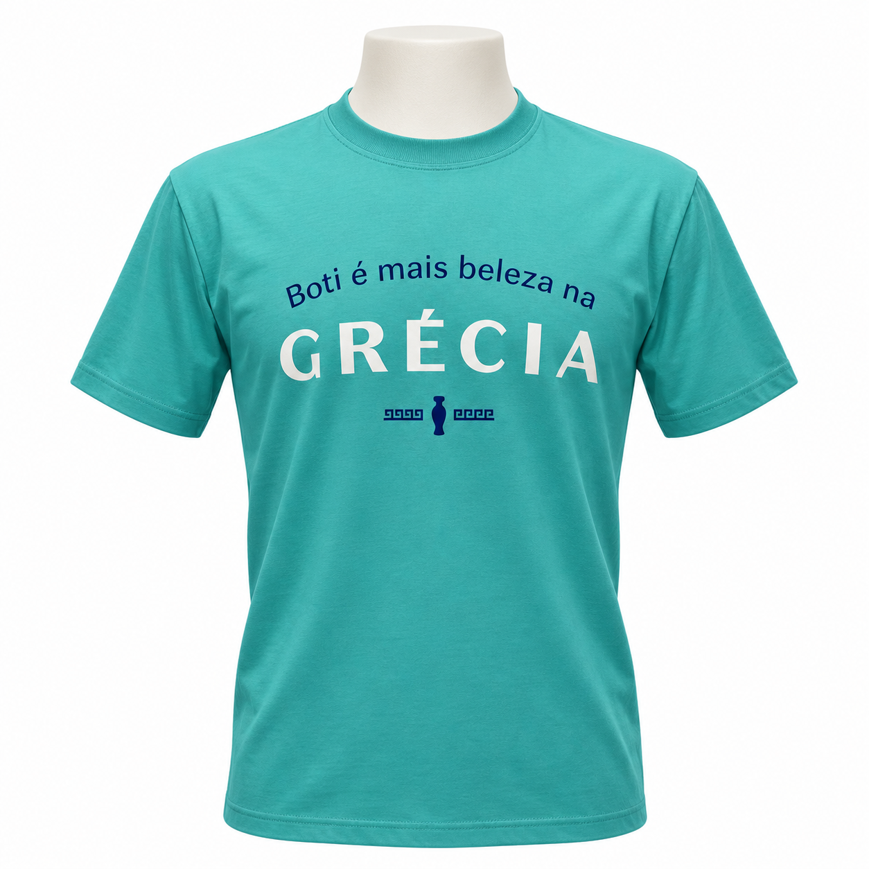 Camiseta verde do Boticário personalizada com o tema Grécia