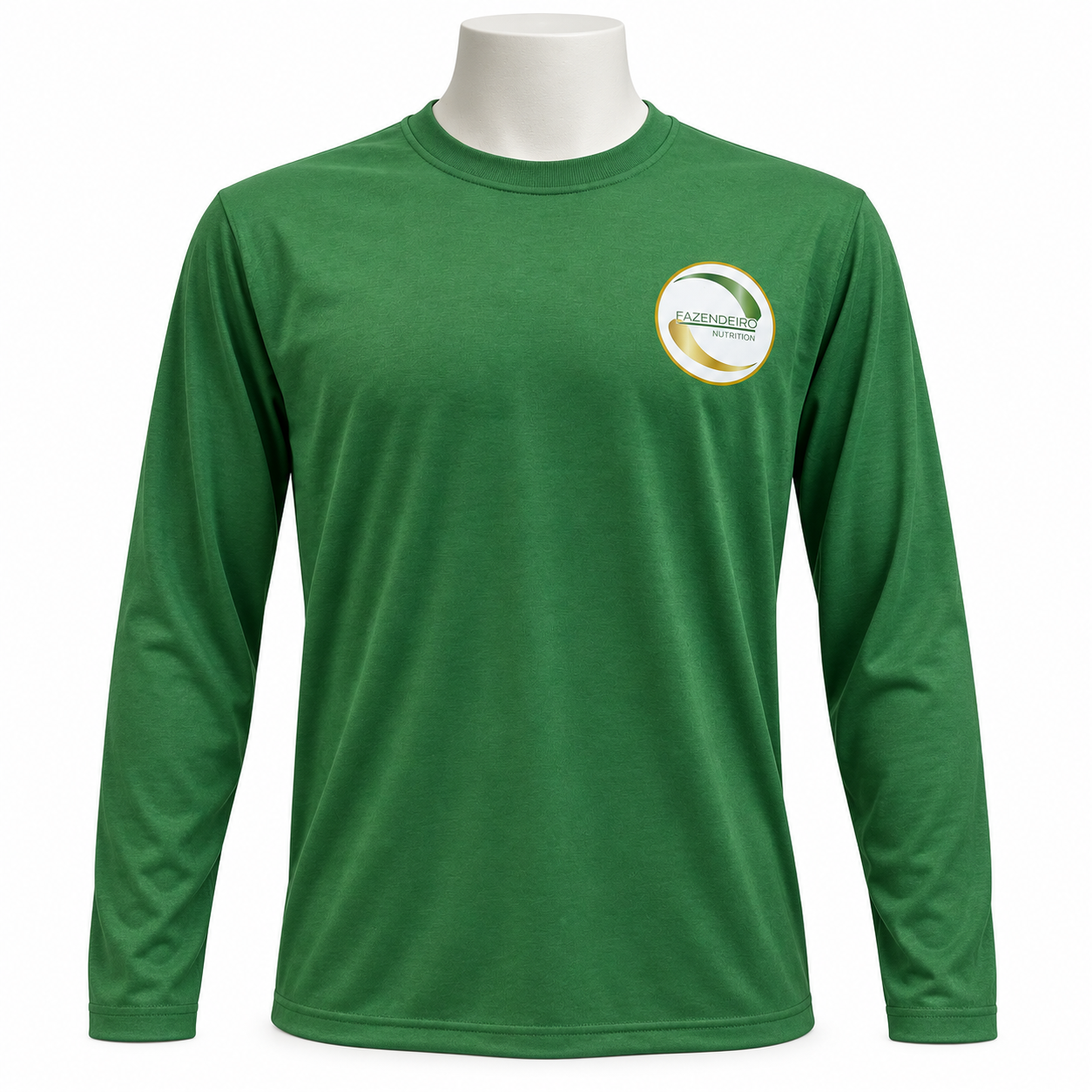 Camiseta verde de manga longa em malha PV com estampa DTF para Rações Fazendeiro